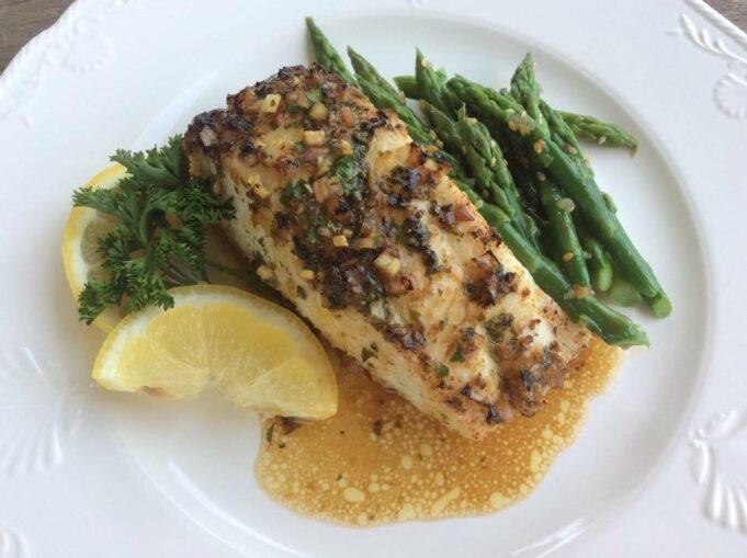 Here’s A Great Recipe For Oven Roasted Sea Bass With Ginger Lime Sauce And Roasted Asparagus